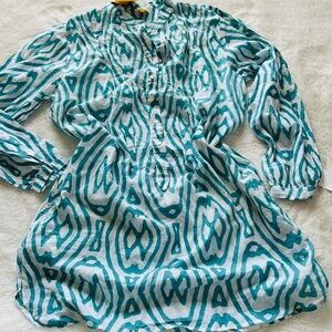 NWT Roberta Roller Rabbit Women's Long Sleeves Cotton Slit Hem Tunic Teal Size L